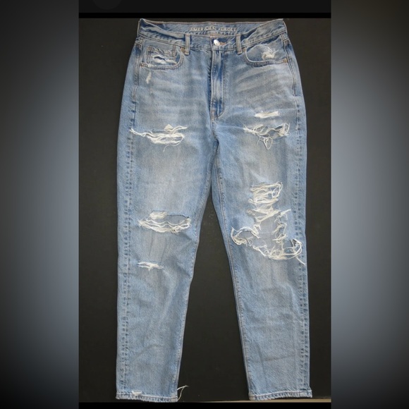 American Eagle ripped straight destroyed distressed jeans pants hi rise 6 rigid - Picture 9 of 11